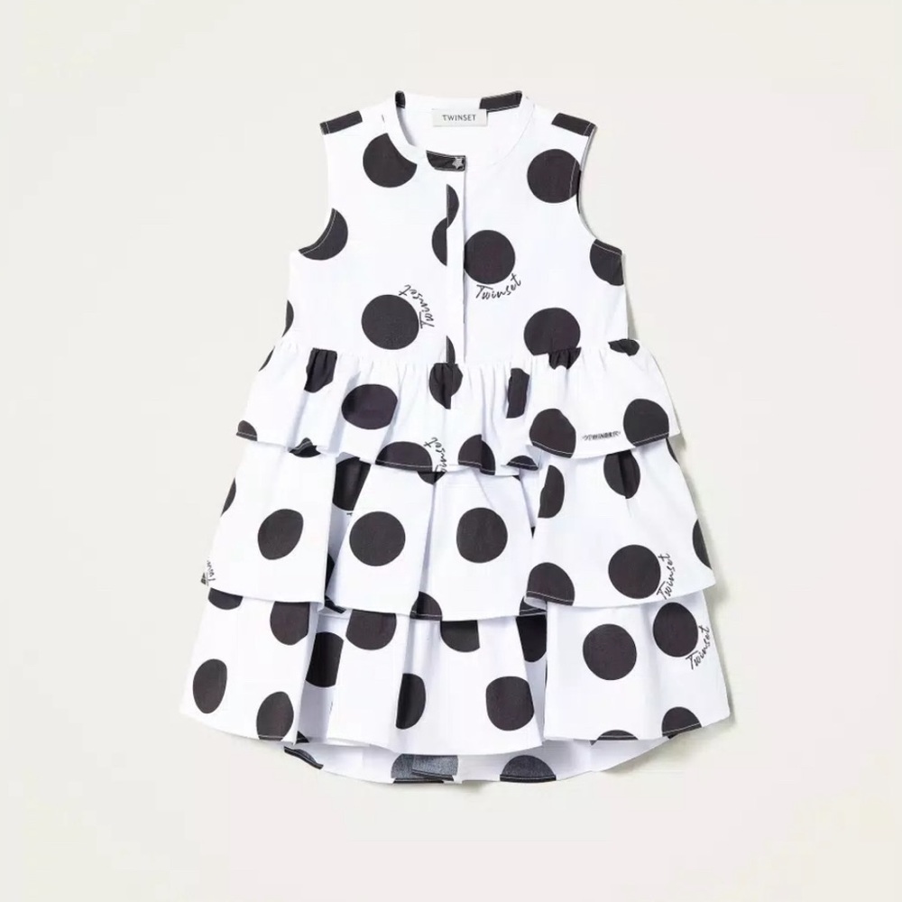 TWINSET Poplin Dress with Polkadot Print | Over 90% Cotton | Size 3T |